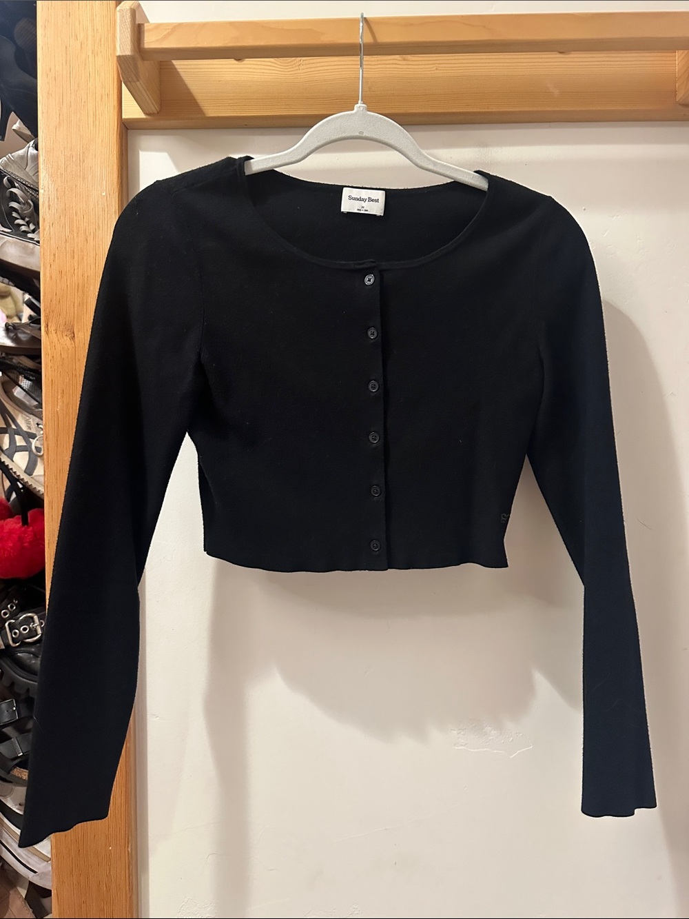 Aritzia Black Cropped Button-Front Cardigan